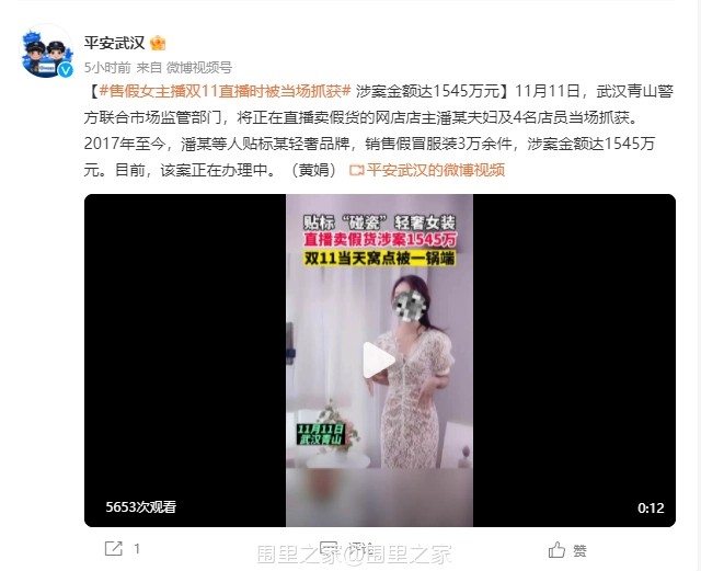 售假女主播双11直播时被当场抓获 涉案金额达1545万元